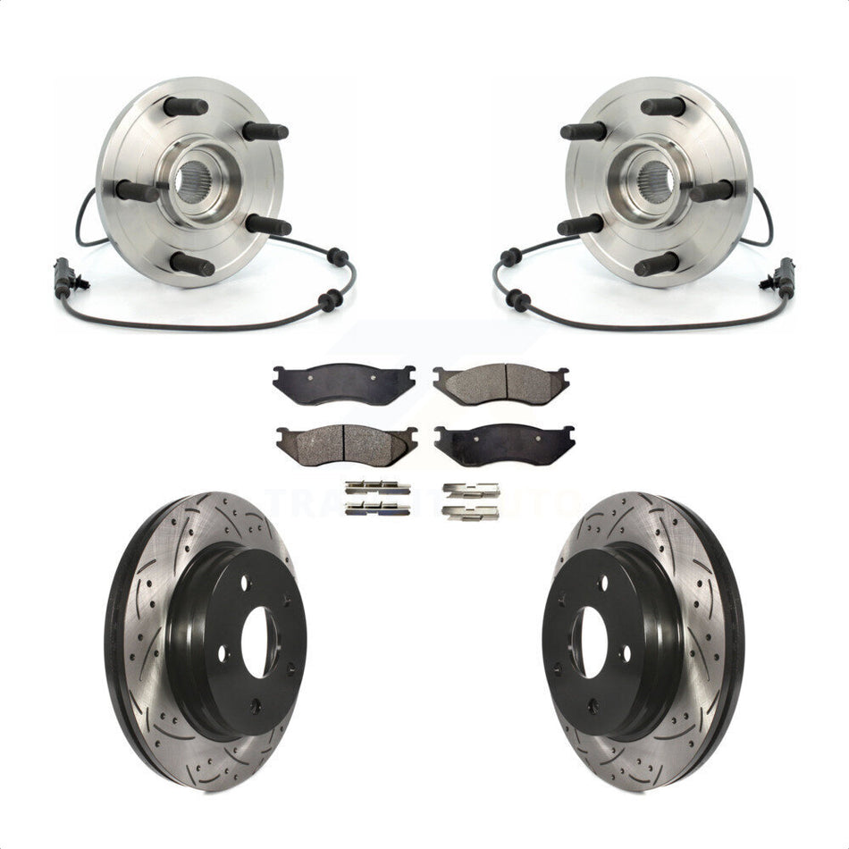 Front Hub Bearing Assembly With Coated Drilled Slotted Disc Brake Rotors And Ceramic Pads Kit For 2004-2005 Dodge Durango KBB-103256