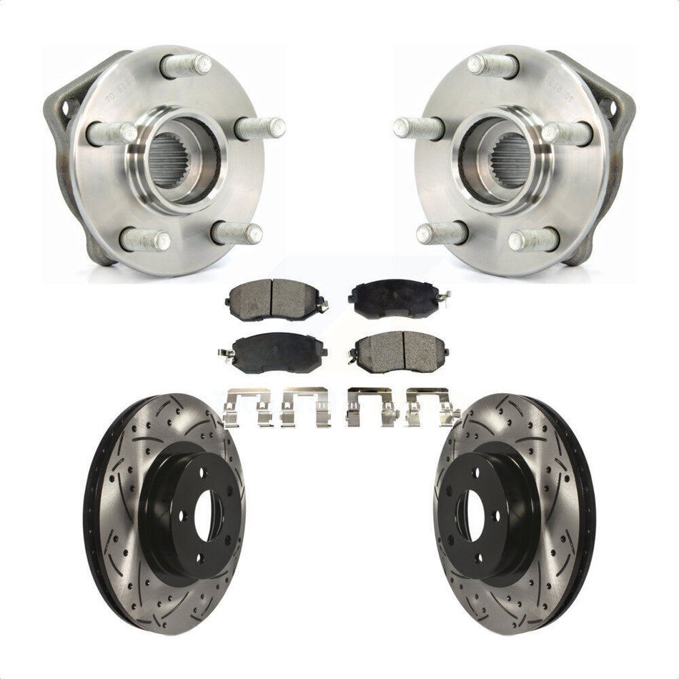 Front Hub Bearing Assembly With Coated Drilled Slotted Disc Brake Rotors And Ceramic Pads Kit For Subaru Impreza KBB-103257