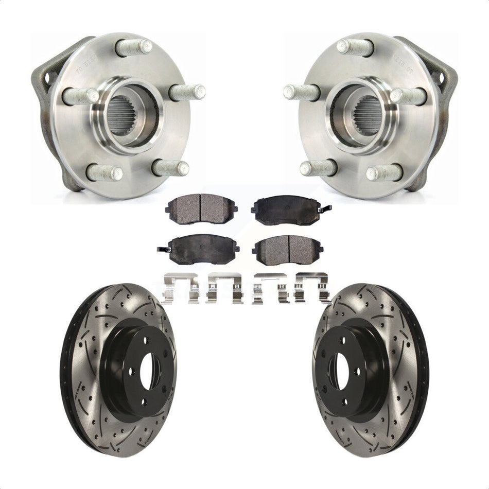 Front Hub Bearing Assembly With Coated Drilled Slotted Disc Brake Rotors And Ceramic Pads Kit For Subaru Impreza Legacy KBB-103258