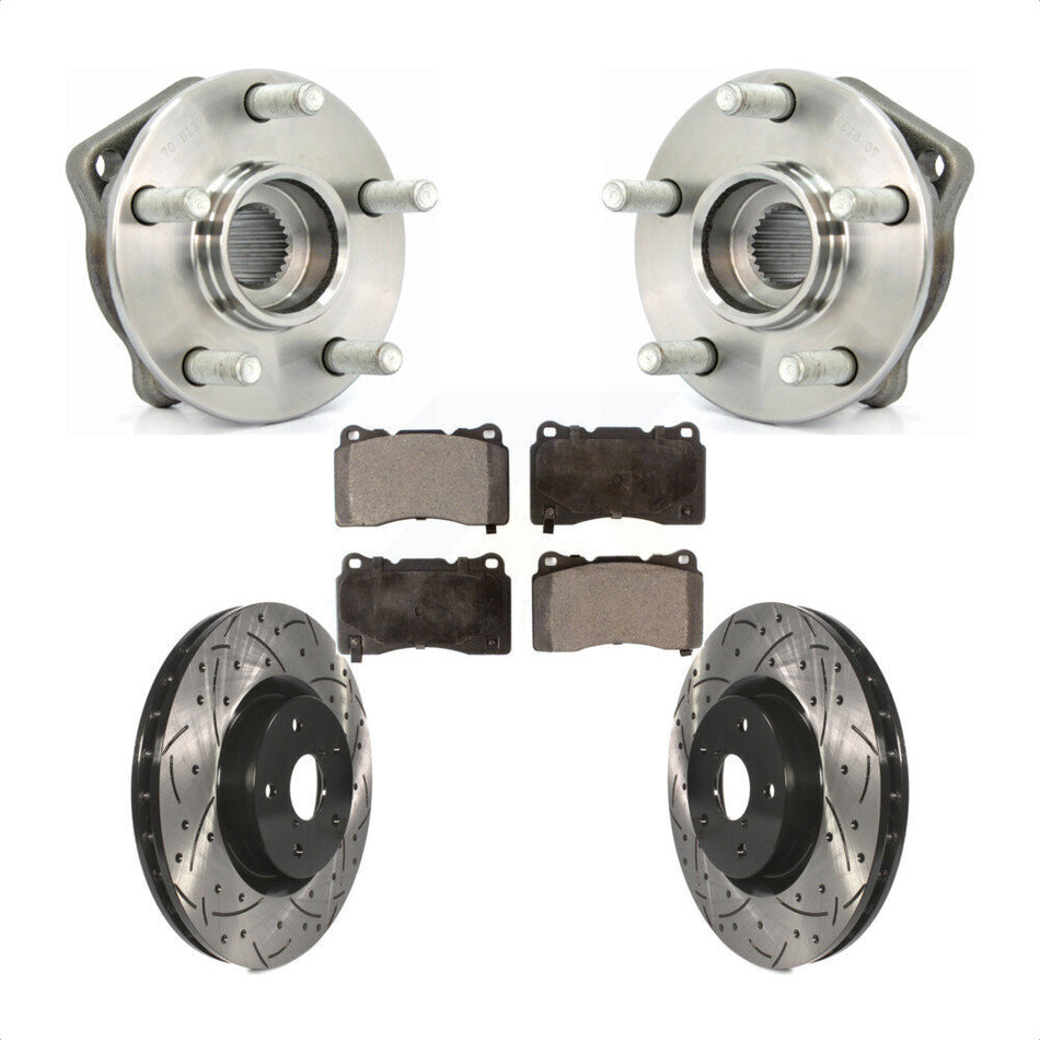 Front Hub Bearing Assembly With Coated Drilled Slotted Disc Brake Rotors And Ceramic Pads Kit For 2014 Subaru WRX Limited Base KBB-103259