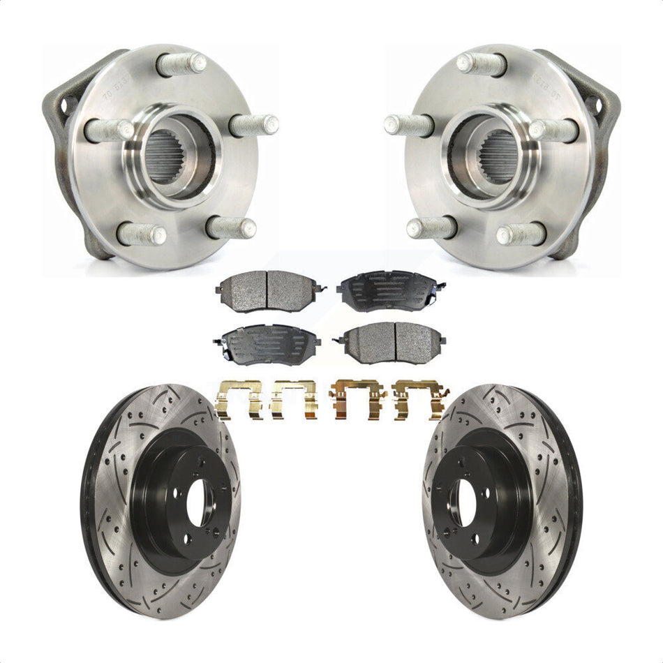 Front Hub Bearing Assembly With Coated Drilled Slotted Disc Brake Rotors And Ceramic Pads Kit For 2009 Subaru Legacy 3.0 R with 3.0L 292mm Diameter Rotor KBB-103260