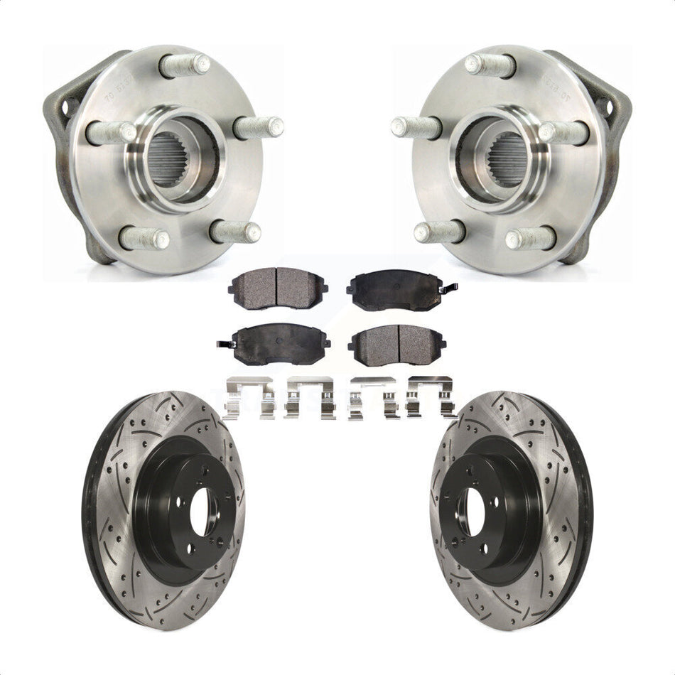 Front Hub Bearing Assembly With Coated Drilled Slotted Disc Brake Rotors And Ceramic Pads Kit For Subaru Outback Legacy Forester Impreza KBB-103262