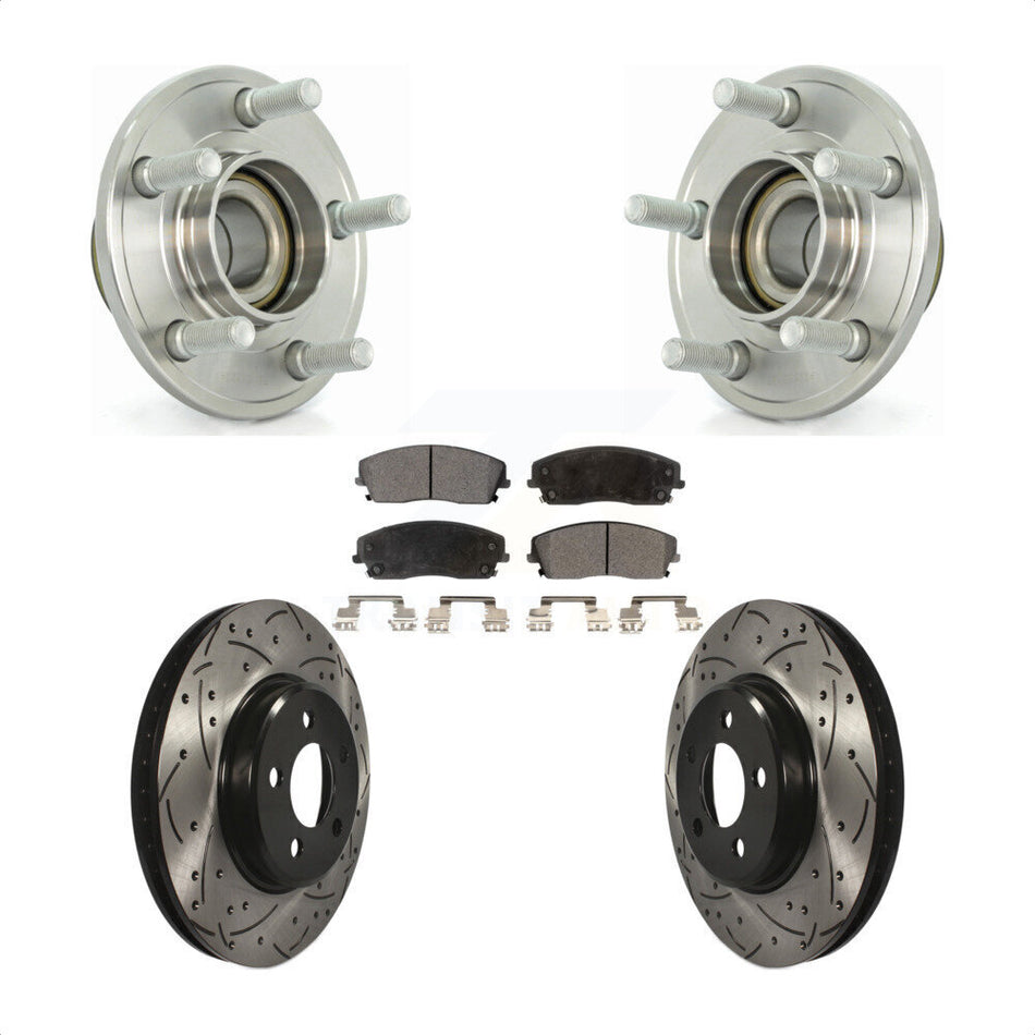 Front Hub Bearing Assembly With Coated Drilled Slotted Disc Brake Rotors And Ceramic Pads Kit For Dodge Chrysler 300 Charger Magnum Challenger KBB-103266