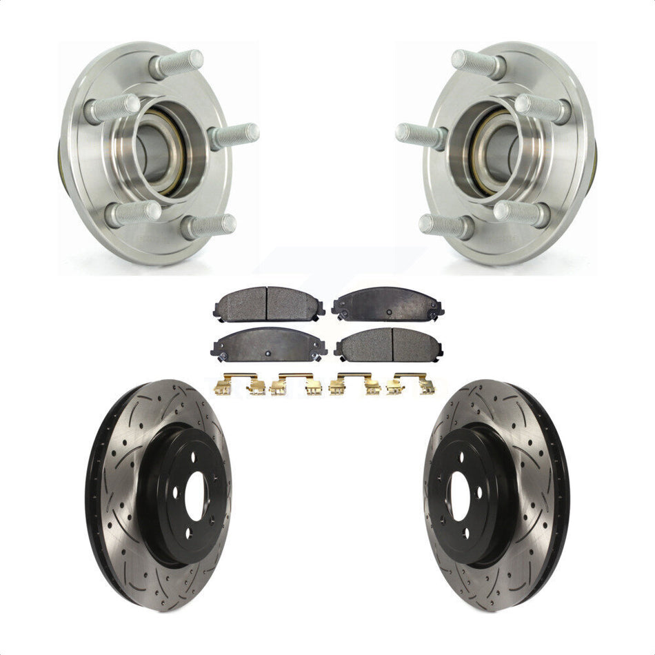 Front Hub Bearing Assembly With Coated Drilled Slotted Disc Brake Rotors And Ceramic Pads Kit For Dodge Chrysler 300 Charger Magnum Challenger KBB-103267