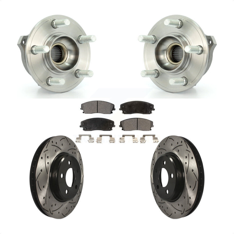 Front Hub Bearing Assembly With Coated Drilled Slotted Disc Brake Rotors And Ceramic Pads Kit For Dodge Charger Chrysler 300 Magnum KBB-103268