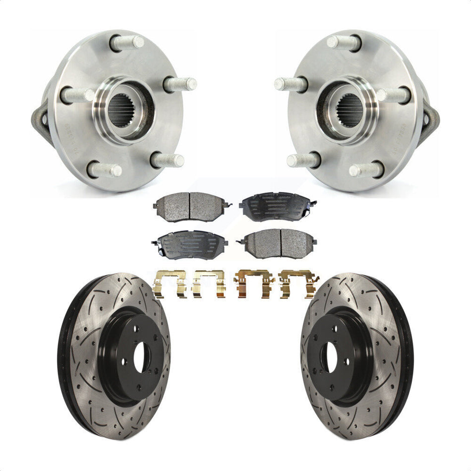Front Hub Bearing Assembly With Coated Drilled Slotted Disc Brake Rotors And Ceramic Pads Kit For 2008-2014 Subaru Tribeca KBB-103271