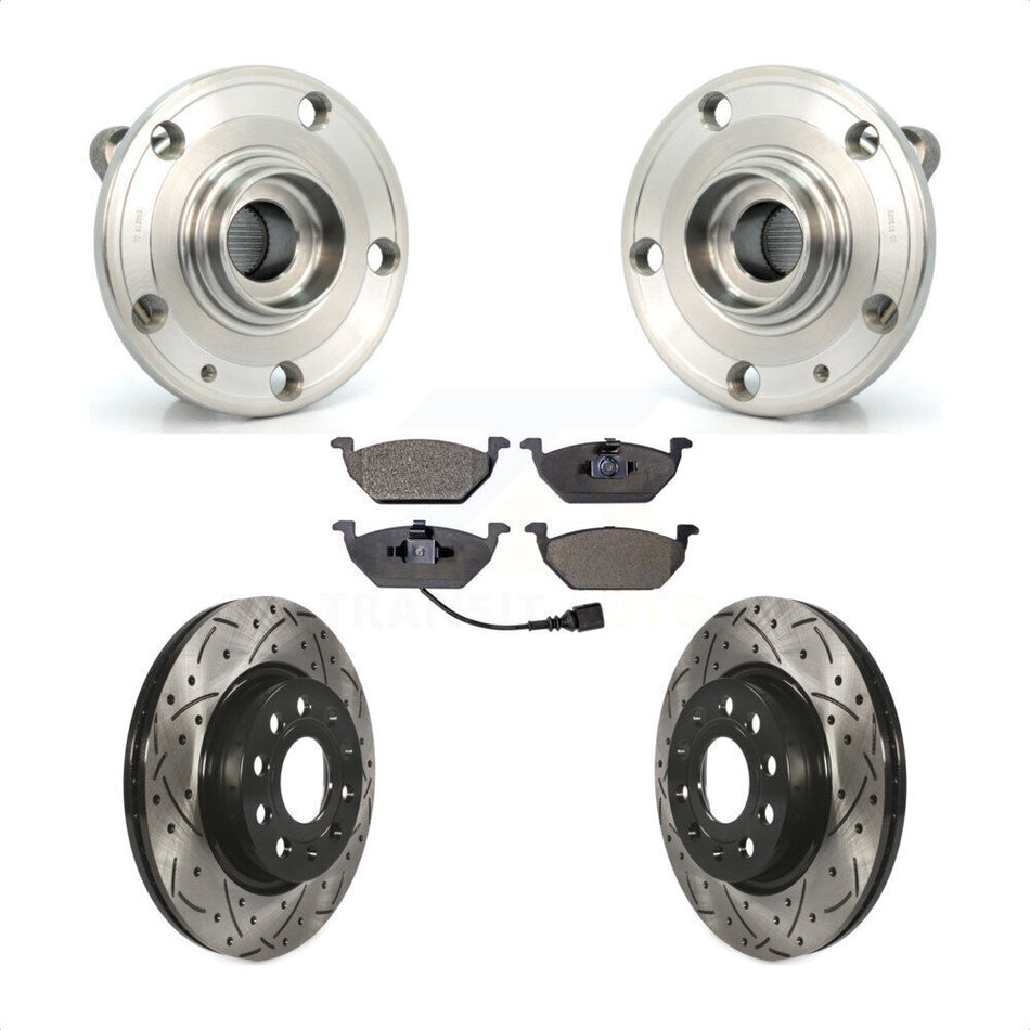 Front Hub Bearing Assembly With Coated Drilled Slotted Disc Brake Rotors And Ceramic Pads Kit For 2011-2015 Volkswagen Jetta 280mm Diameter Rotor KBB-103277