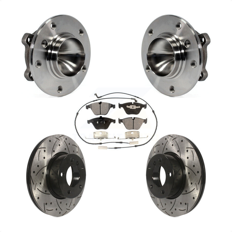 Front Hub Bearing Assembly With Coated Drilled Slotted Disc Brake Rotors And Ceramic Pads Kit For BMW 328i X1 323i KBB-103279