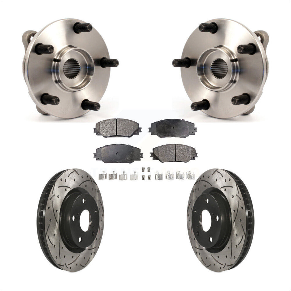 Front Hub Bearing Assembly With Coated Drilled Slotted Disc Brake Rotors And Ceramic Pads Kit For Toyota RAV4 Scion tC Corolla iM KBB-103282