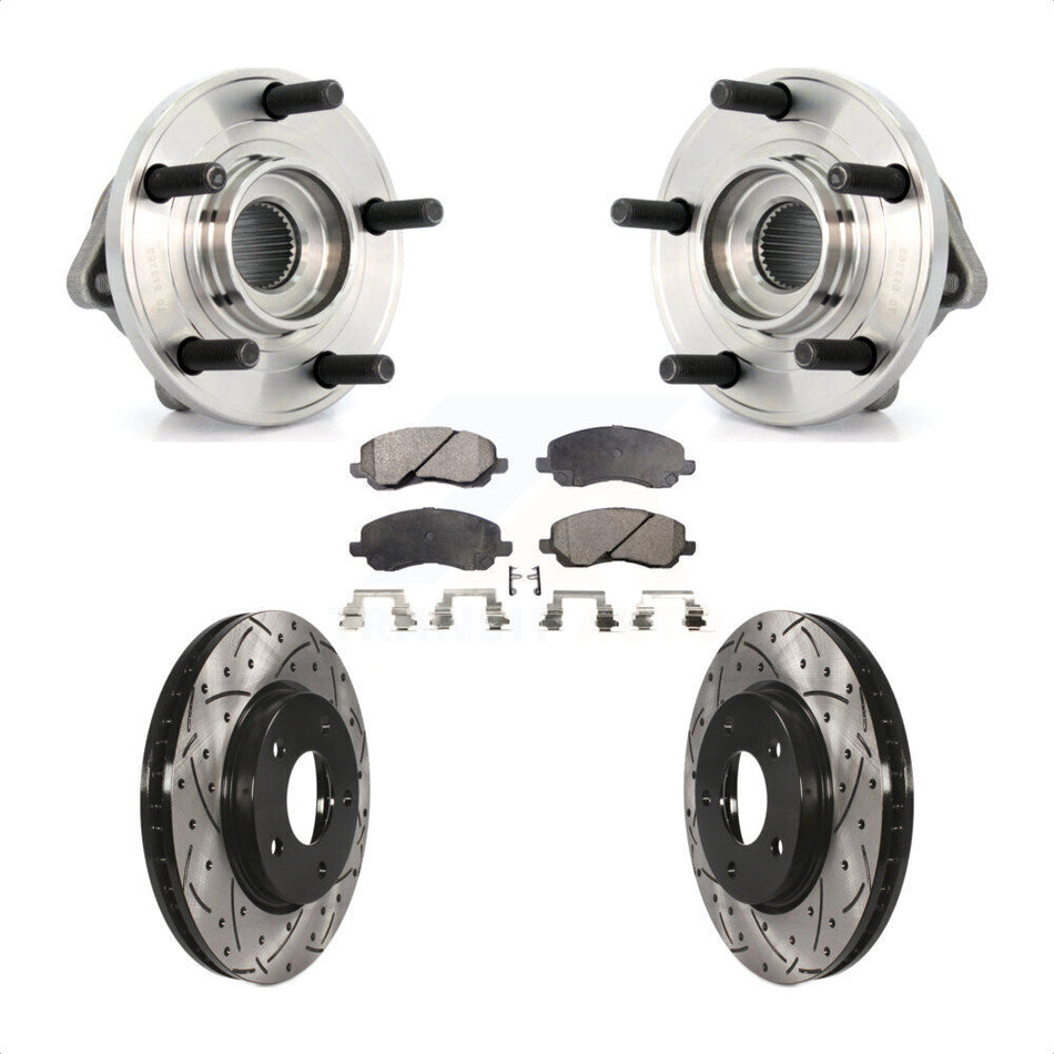 Front Hub Bearing Assembly With Coated Drilled Slotted Disc Brake Rotors And Ceramic Pads Kit For Dodge Caliber KBB-103290
