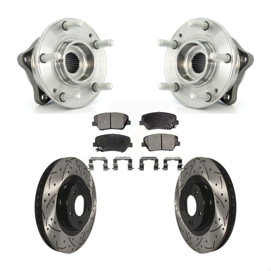 Front Hub Bearing Assembly With Coated Drilled Slotted Disc Brake Rotors And Ceramic Pads Kit For Kia Sorento Hyundai Santa Fe Sport KBB-103294