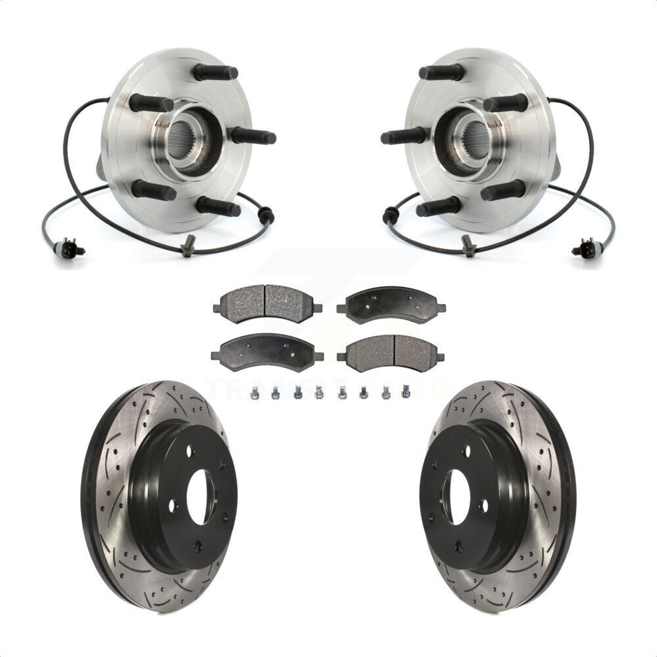 Front Hub Bearing Assembly With Coated Drilled Slotted Disc Brake Rotors And Ceramic Pads Kit For 2007-2009 Dodge Durango Chrysler Aspen KBB-103298