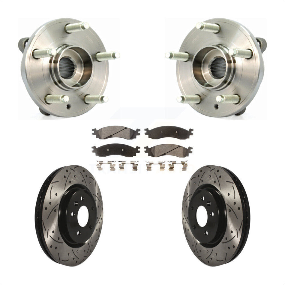 Front Hub Bearing Assembly With Coated Drilled Slotted Disc Brake Rotors And Ceramic Pads Kit For 2010-2012 Ford Taurus SHO KBB-103303