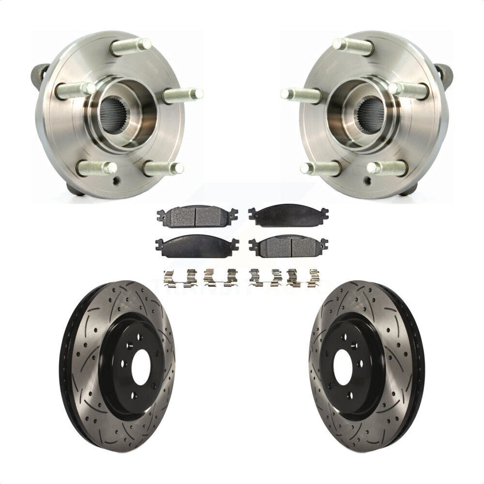 Front Hub Bearing Assembly With Coated Drilled Slotted Disc Brake Rotors And Ceramic Pads Kit For 2009-2010 Lincoln MKS KBB-103304
