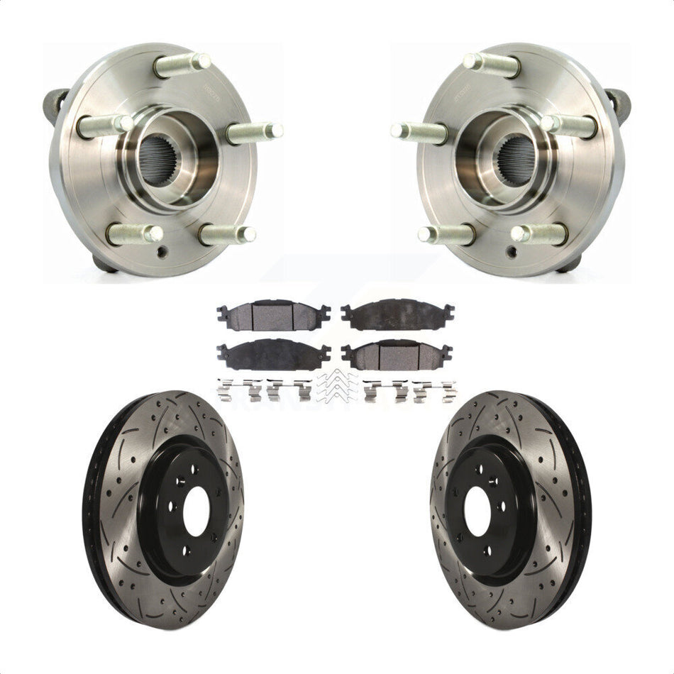 Front Hub Bearing Assembly With Coated Drilled Slotted Disc Brake Rotors And Ceramic Pads Kit For Ford Taurus Flex Lincoln MKT MKS KBB-103305