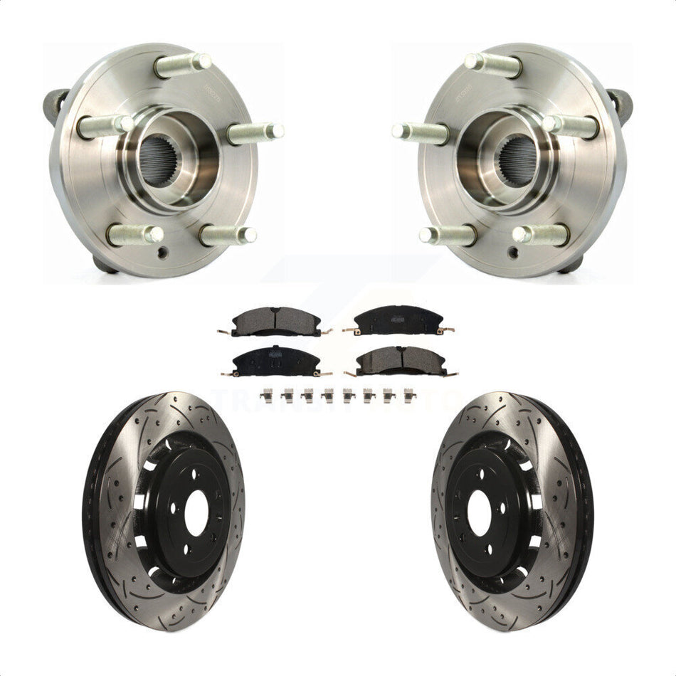 Front Hub Bearing Assembly With Coated Drilled Slotted Disc Brake Rotors And Ceramic Pads Kit For Ford Flex Taurus Lincoln MKS MKT KBB-103306