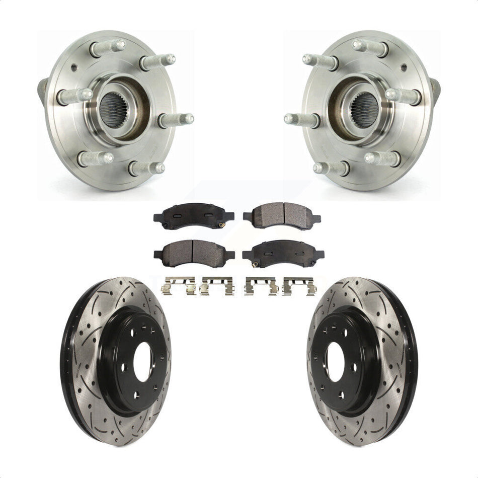 Front Hub Bearing Assembly With Coated Drilled Slotted Disc Brake Rotors And Ceramic Pads Kit For Chevrolet Traverse GMC Acadia Buick Enclave Saturn Outlook Limited KBB-103307
