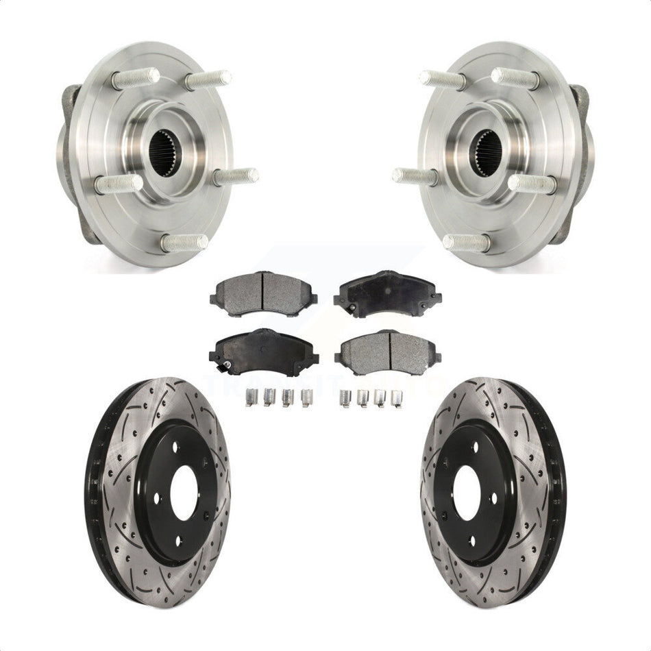 Front Hub Bearing Assembly With Coated Drilled Slotted Disc Brake Rotors And Ceramic Pads Kit For Dodge Journey KBB-103313