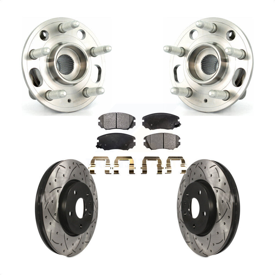 Front Hub Bearing Assembly With Coated Drilled Slotted Disc Brake Rotors And Ceramic Pads Kit For Chevrolet Equinox GMC Terrain Malibu Buick Impala LaCrosse Regal Limited KBB-103316