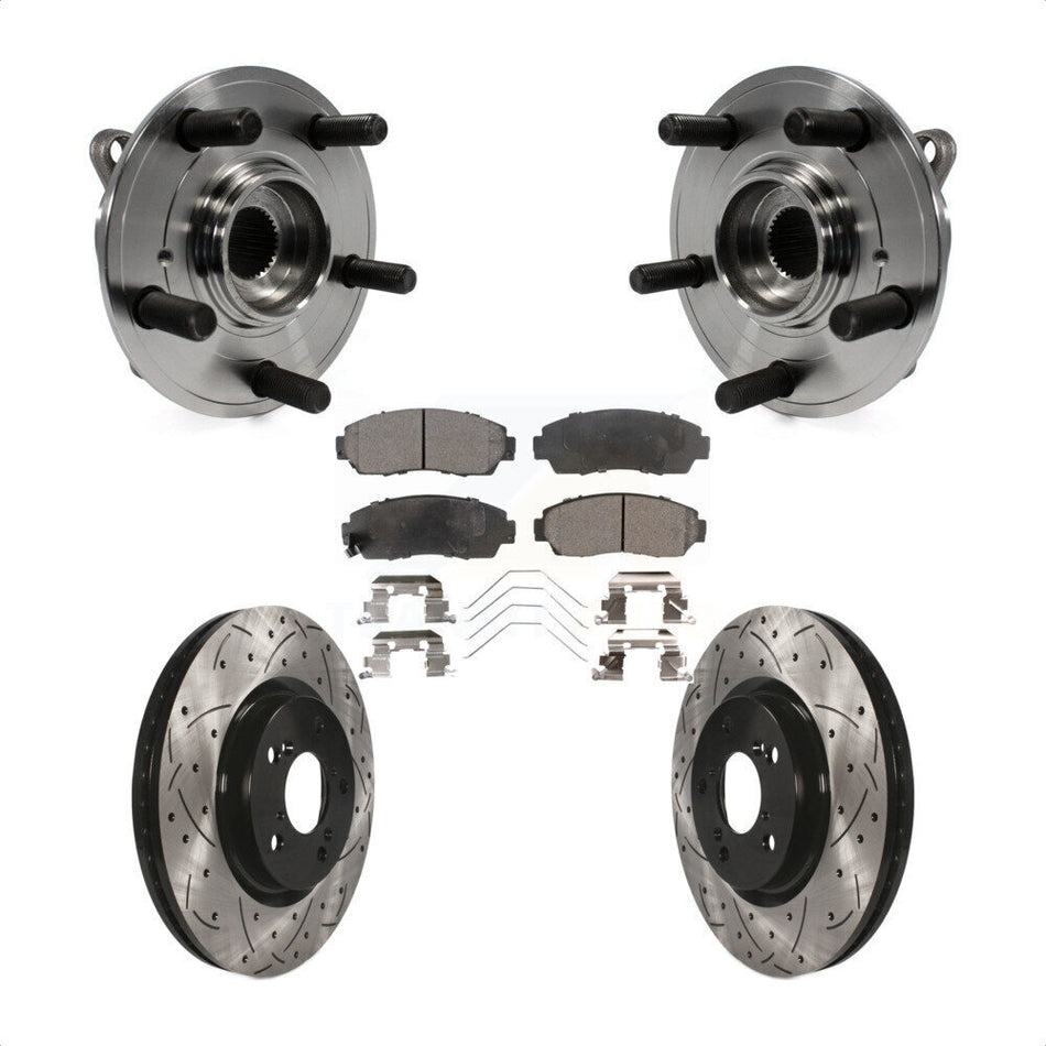 Front Hub Bearing Assembly With Coated Drilled Slotted Disc Brake Rotors And Ceramic Pads Kit For 2011-2014 Honda Odyssey KBB-103319
