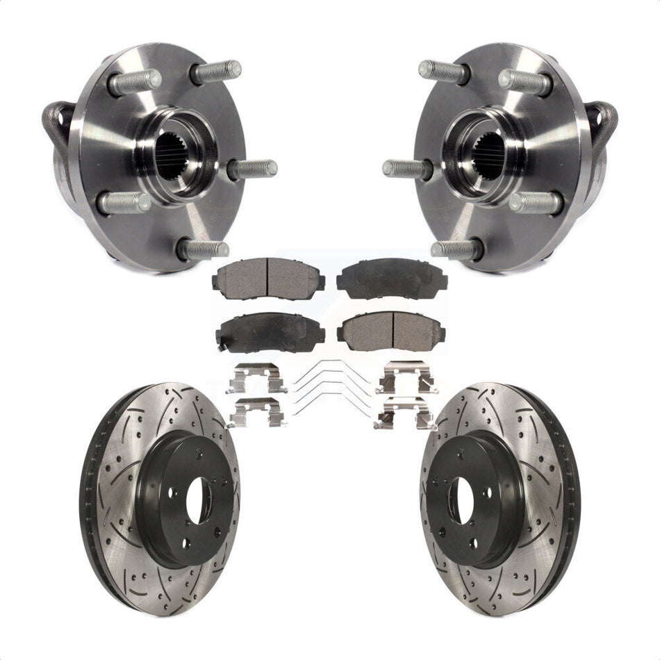 Front Hub Bearing Assembly With Coated Drilled Slotted Disc Brake Rotors And Ceramic Pads Kit For 2016-2019 Subaru Legacy 2.5L KBB-103333