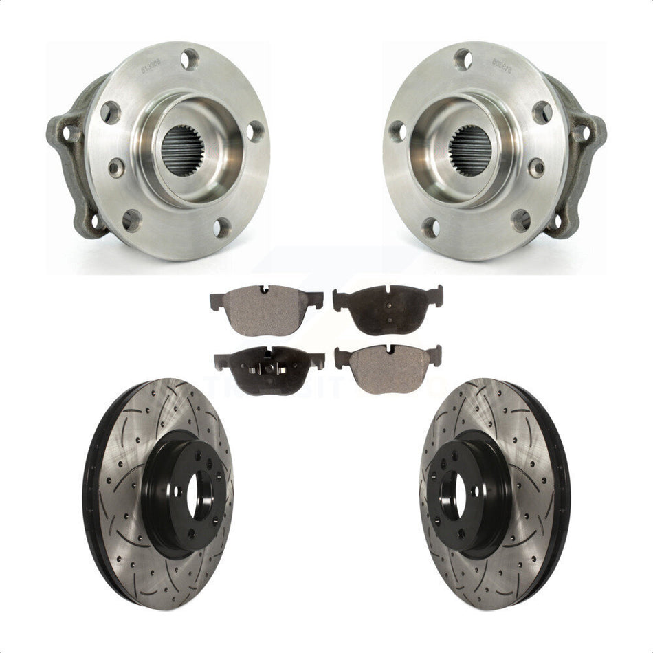 Front Hub Bearing Assembly With Coated Drilled Slotted Disc Brake Rotors And Ceramic Pads Kit For BMW X5 X6 KBB-103335