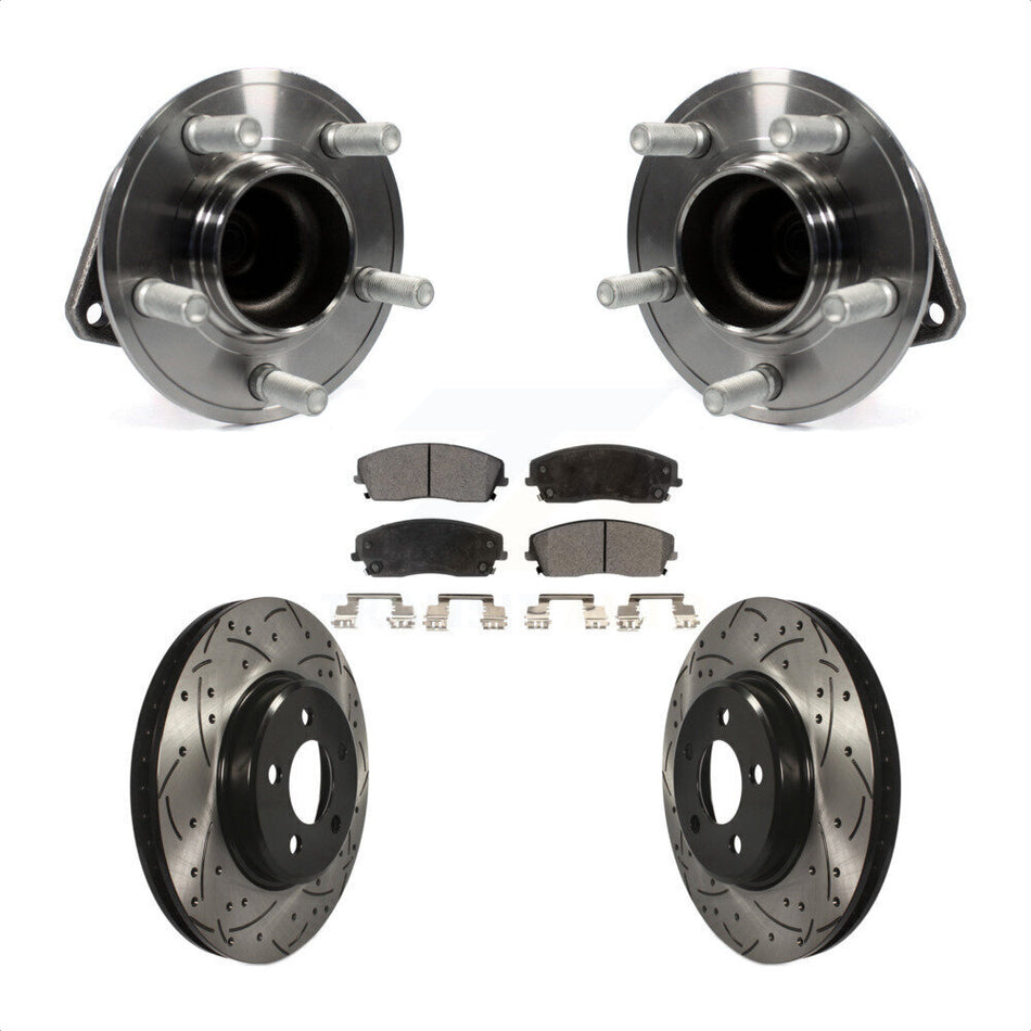 Front Hub Bearing Assembly With Coated Drilled Slotted Disc Brake Rotors And Ceramic Pads Kit For Dodge Charger Challenger Chrysler 300 KBB-103345