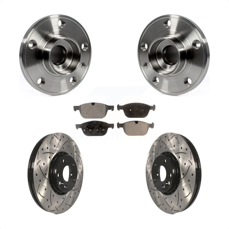 Front Hub Bearing Assembly With Coated Drilled Slotted Disc Brake Rotors And Ceramic Pads Kit For 2010-2015 Volvo XC60 KBB-103348
