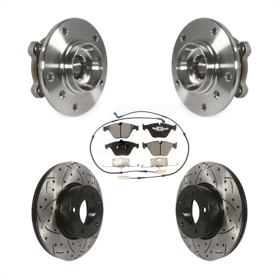 Front Hub Bearing Assembly With Coated Drilled Slotted Disc Brake Rotors And Ceramic Pads Kit For 2013-2015 BMW X1 xDrive28i with AWD KBB-103349