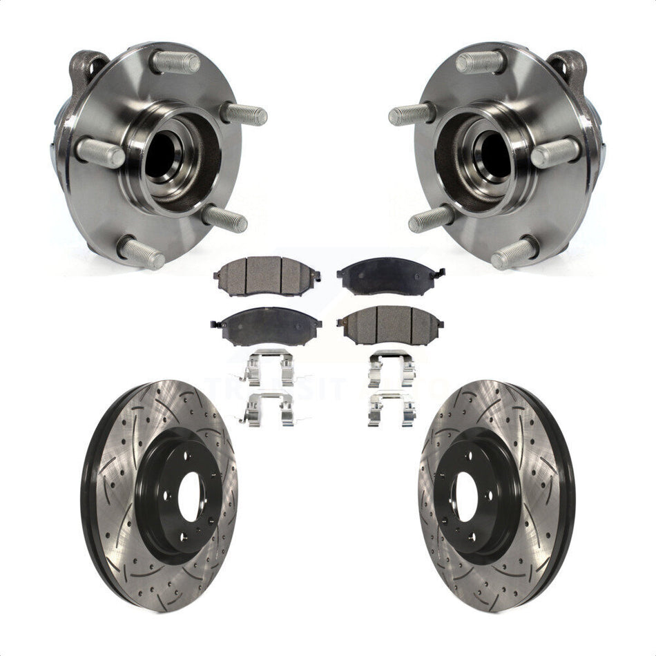 Front Hub Bearing Assembly Coated Drilled Slotted Disc Brake Rotors And Pads Kit For INFINITI G37 G35 M35 Nissan 370Z EX35 QX70 M37 G25 Q70 Q70L M45 Q40 QX50 M56 EX37 M35h KBB-103351