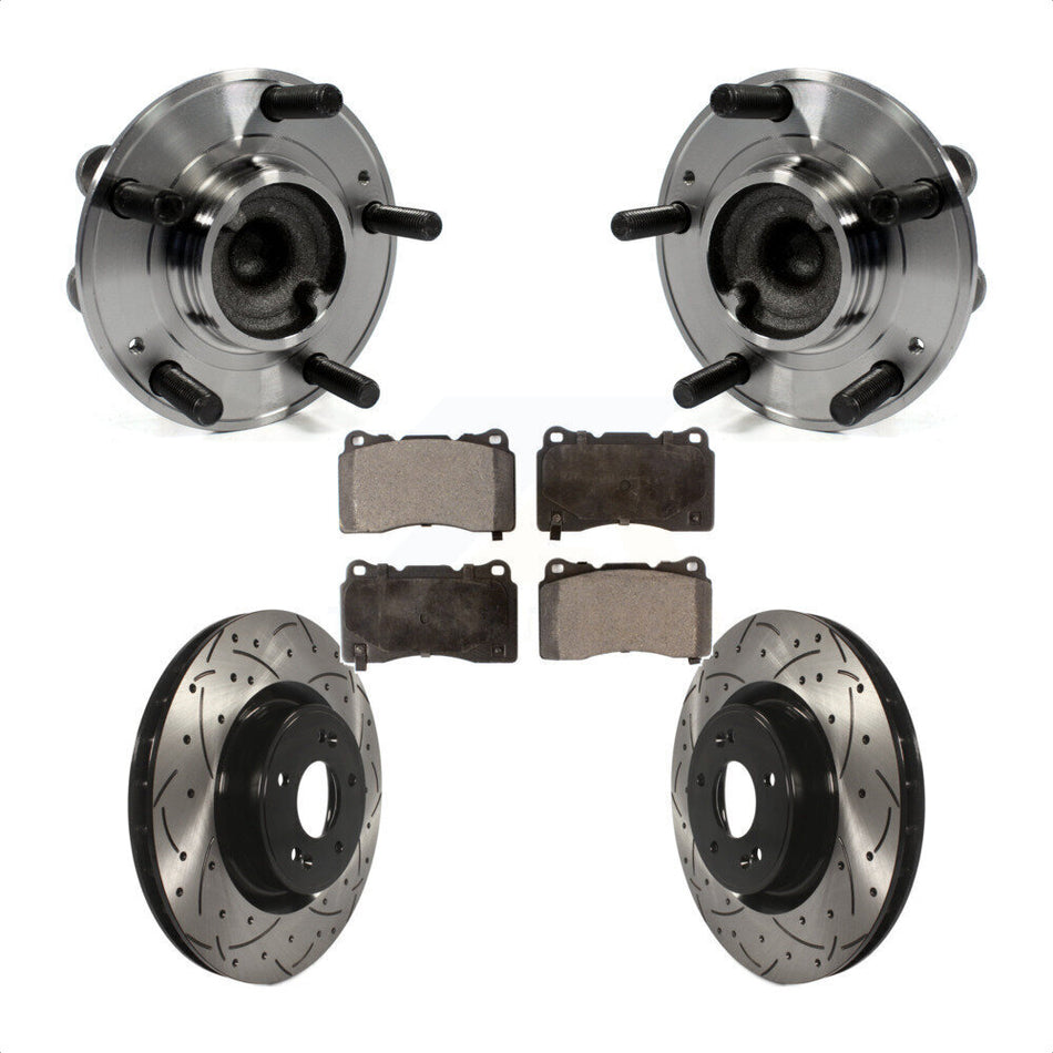 Front Hub Bearing Assembly With Coated Drilled Slotted Disc Brake Rotors And Ceramic Pads Kit For Hyundai Genesis Coupe KBB-103361