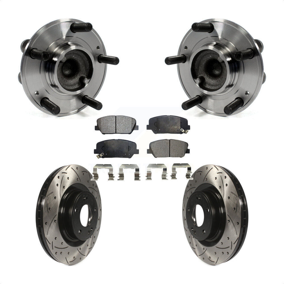 Front Hub Bearing Assembly With Coated Drilled Slotted Disc Brake Rotors And Ceramic Pads Kit For Hyundai Genesis Coupe KBB-103362