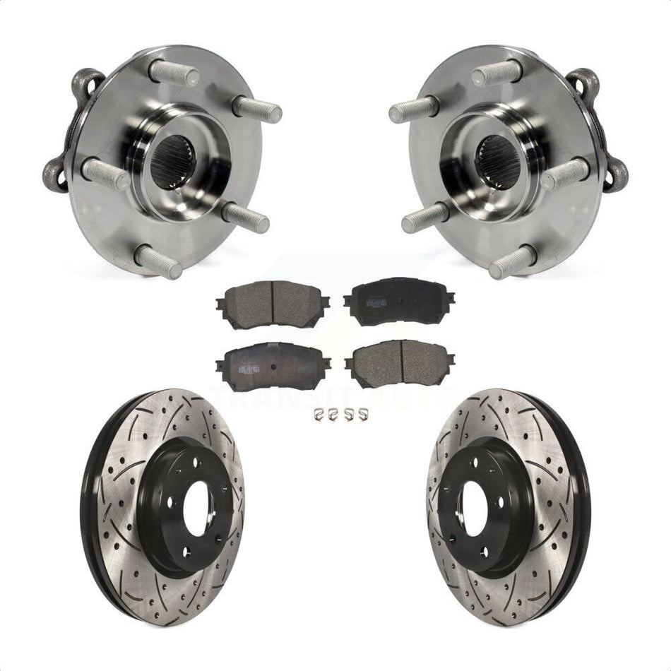 Front Hub Bearing Assembly With Coated Drilled Slotted Disc Brake Rotors And Ceramic Pads Kit For Mazda 6 KBB-103364