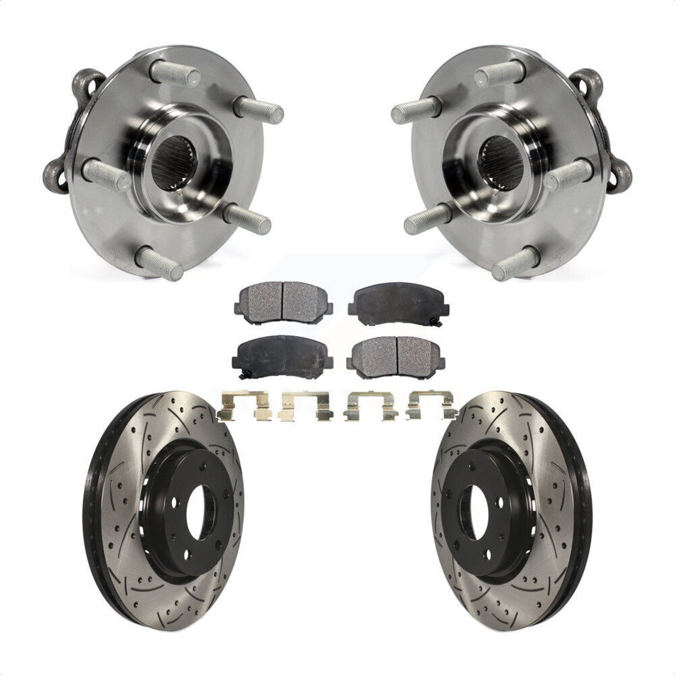 Front Hub Bearing Assembly With Coated Drilled Slotted Disc Brake Rotors And Ceramic Pads Kit For Mazda CX-5 KBB-103365
