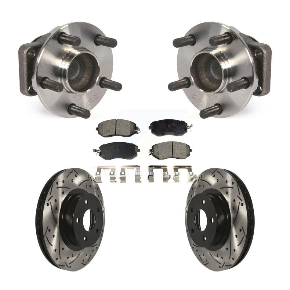 Front Hub Bearing Assembly With Coated Drilled Slotted Disc Brake Rotors And Ceramic Pads Kit For 2013-2016 Scion FR-S Subaru BRZ 277mm Diameter Rotor KBB-103368