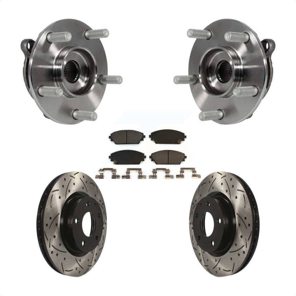 Front Hub Bearing Assembly With Coated Drilled Slotted Disc Brake Rotors And Ceramic Pads Kit For Mazda 3 CX-3 Sport KBB-103371