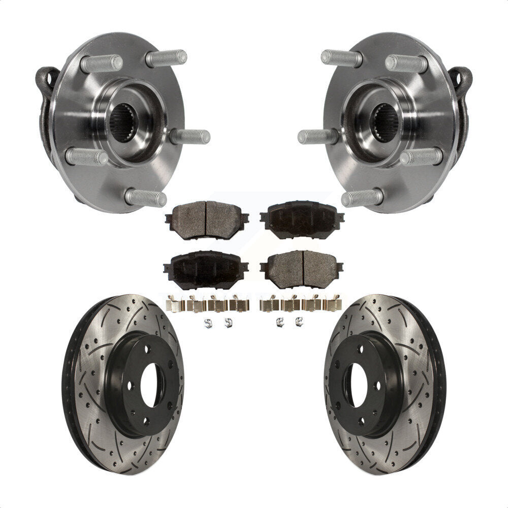 Front Hub Bearing Assembly Coated Drilled Slotted Brake Rotor & Pad Kit For Mazda 3 Sport KBB-103374