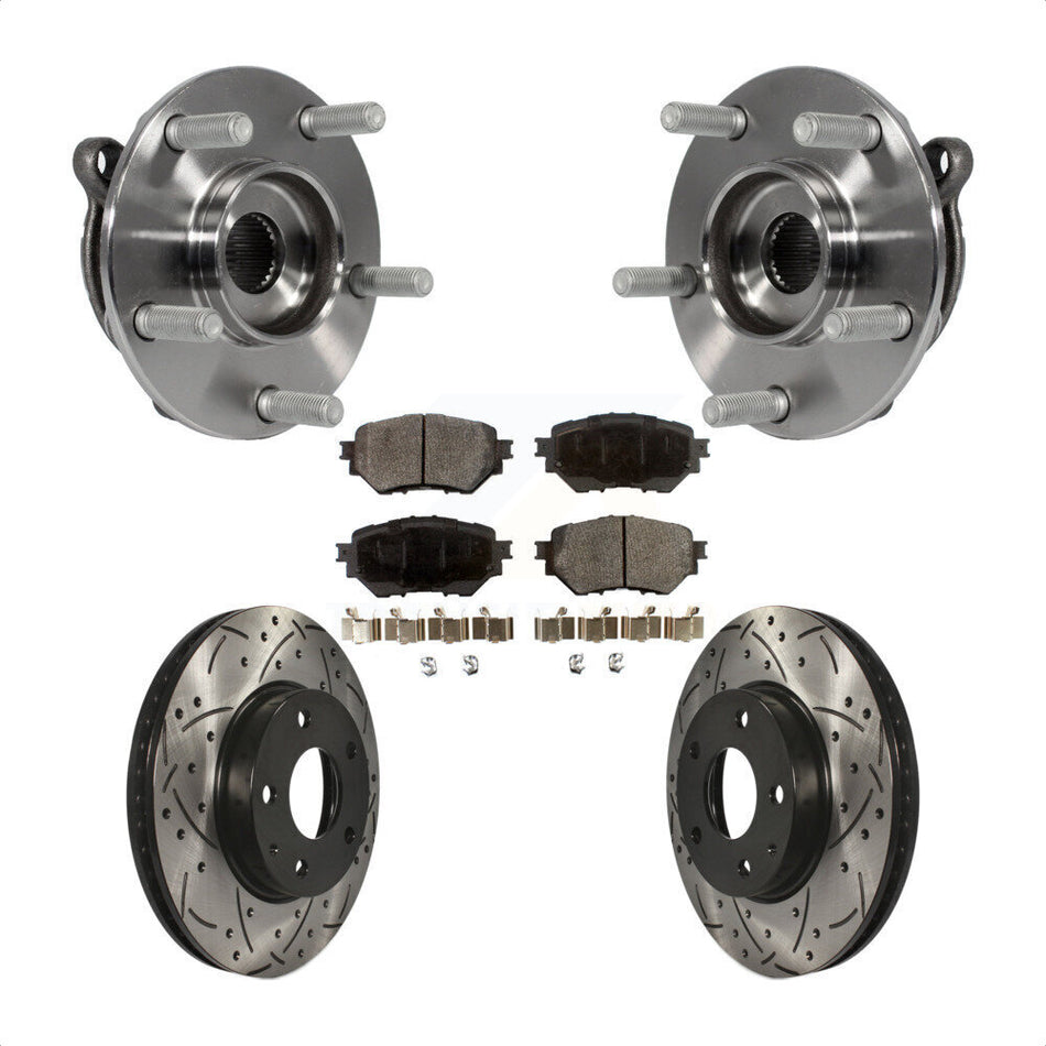 Front Hub Bearing Assembly Coated Drilled Slotted Brake Rotor & Pad Kit For Mazda 3 Sport KBB-103374