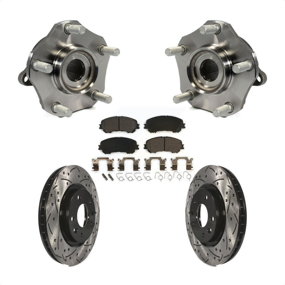 Front Hub Bearing Assembly With Coated Drilled Slotted Disc Brake Rotors And Ceramic Pads Kit For Nissan Rogue Sport Qashqai KBB-103375