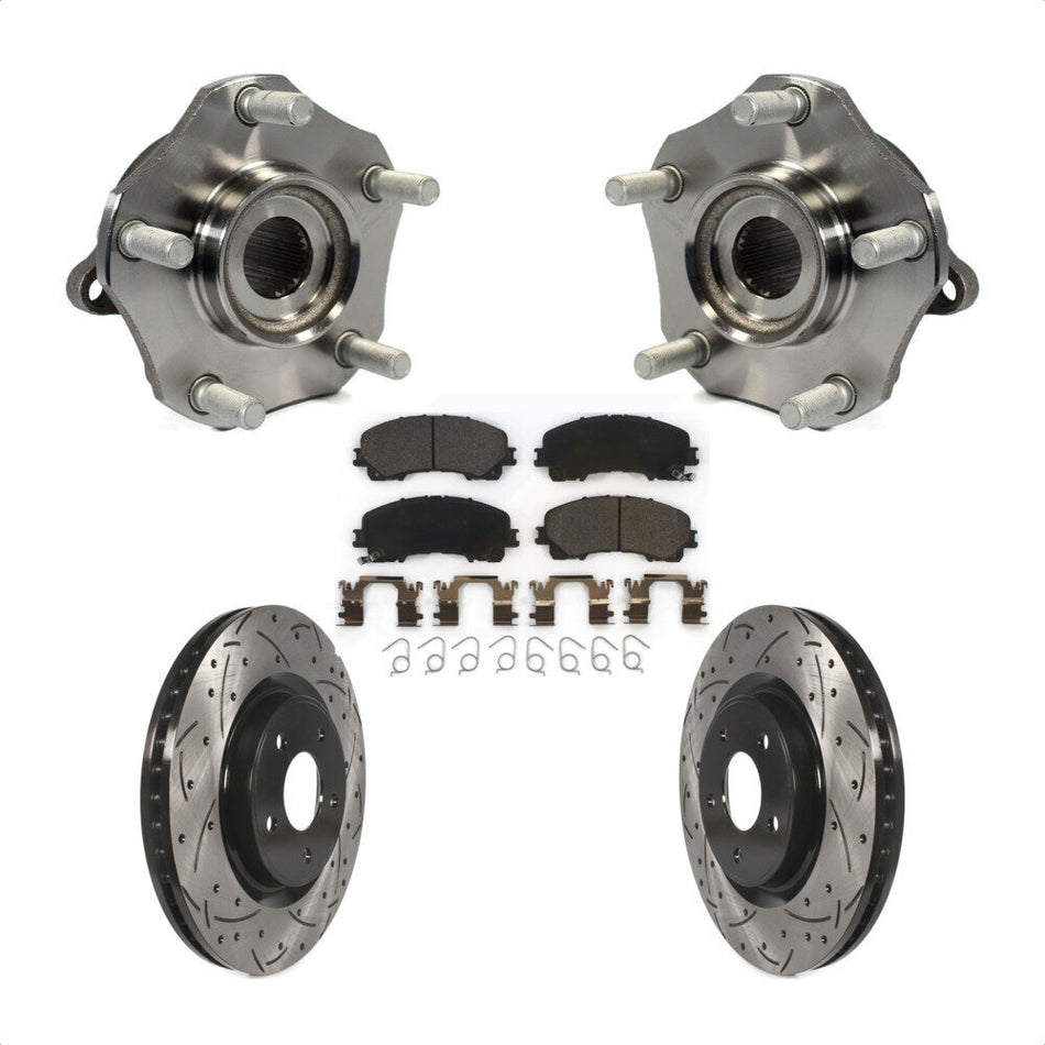 Front Hub Bearing Assembly With Coated Drilled Slotted Disc Brake Rotors And Ceramic Pads Kit For Nissan Rogue KBB-103376