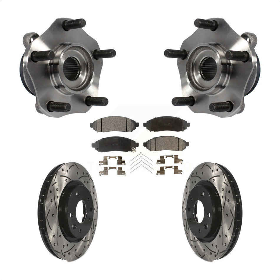 Front Hub Bearing Assembly With Coated Drilled Slotted Disc Brake Rotors And Ceramic Pads Kit For 2015 Nissan LEAF Vehicles Manufactured In Japan KBB-103379