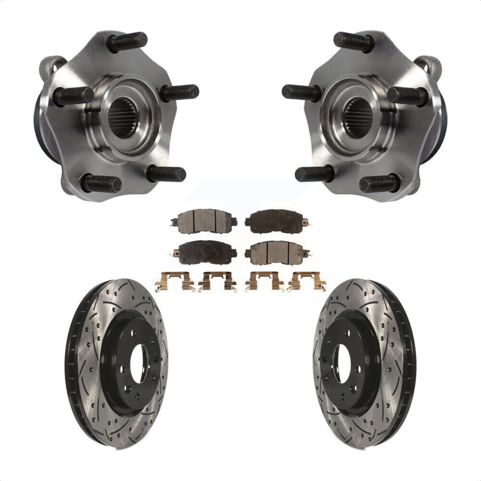 Front Hub Bearing Assembly With Coated Drilled Slotted Disc Brake Rotors And Ceramic Pads Kit For Nissan LEAF KBB-103380
