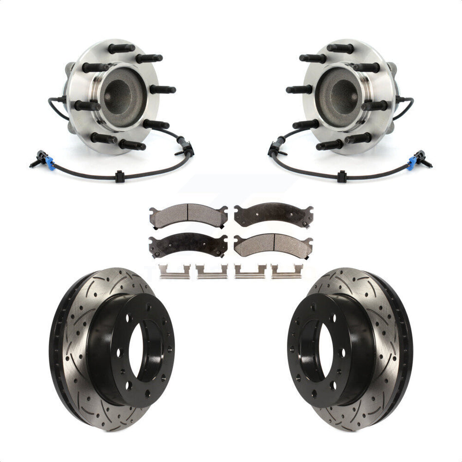Front Hub Bearing Assembly With Coated Drilled Slotted Disc Brake Rotors And Ceramic Pads Kit For Chevrolet Express 2500 3500 GMC Savana KBB-103388