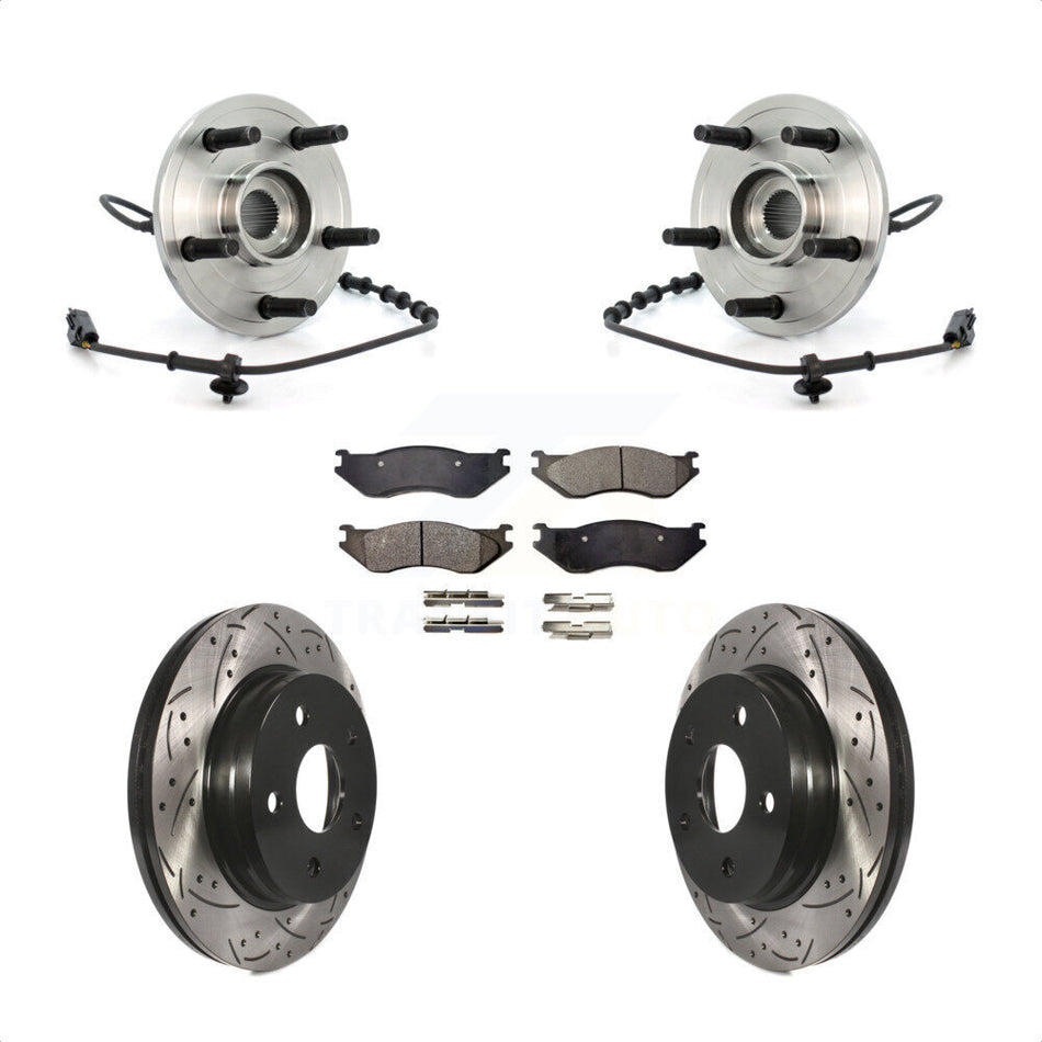 Front Hub Bearing Assembly With Coated Drilled Slotted Disc Brake Rotors And Ceramic Pads Kit For Dodge Ram 1500 KBB-103391