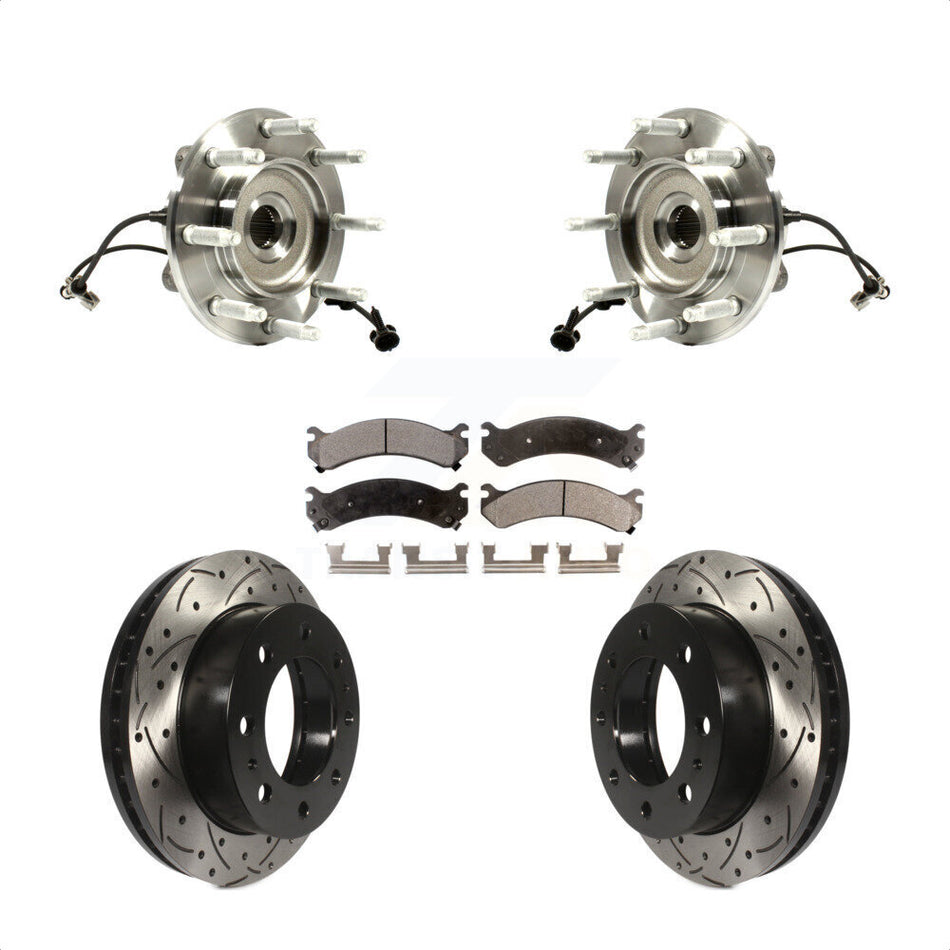 Front Hub Bearing Assembly Coated Drilled Slotted Disc Brake Rotors And Ceramic Pads Kit For Chevrolet Silverado 2500 HD GMC Sierra Classic 1500 Suburban Yukon XL Avalanche KBB-103398