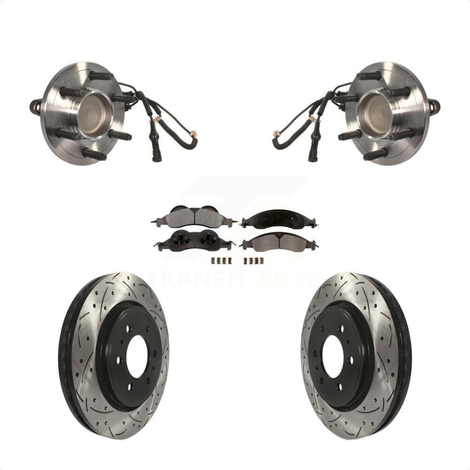 Front Hub Bearing Assembly With Coated Drilled Slotted Disc Brake Rotors And Ceramic Pads Kit For 2007-2009 Ford Expedition Lincoln Navigator RWD KBB-103400