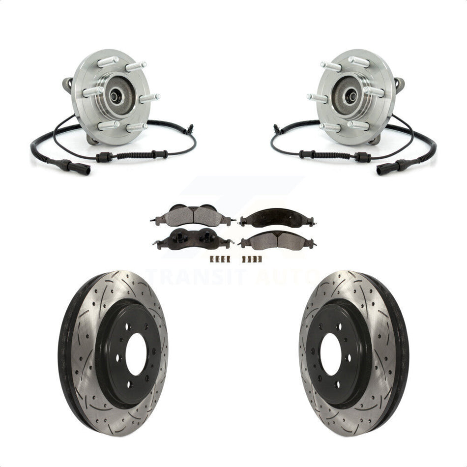 Front Hub Bearing Assembly With Coated Drilled Slotted Disc Brake Rotors And Ceramic Pads Kit For Ford Expedition Lincoln Navigator KBB-103402