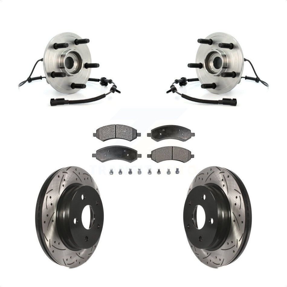 Front Hub Bearing Assembly With Coated Drilled Slotted Disc Brake Rotors And Ceramic Pads Kit For Dodge Ram 1500 KBB-103412