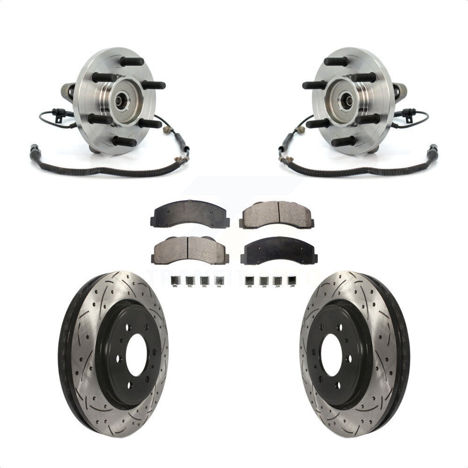 Front Hub Bearing Drilled Slot Brake Rotor Pad Kit For 2010 Ford F-150 FX4 Platinum STX XL XLT King Ranch Lariat with 4WD With 6 Lug Wheels Without Heavy Duty Payload Package KBB-103416