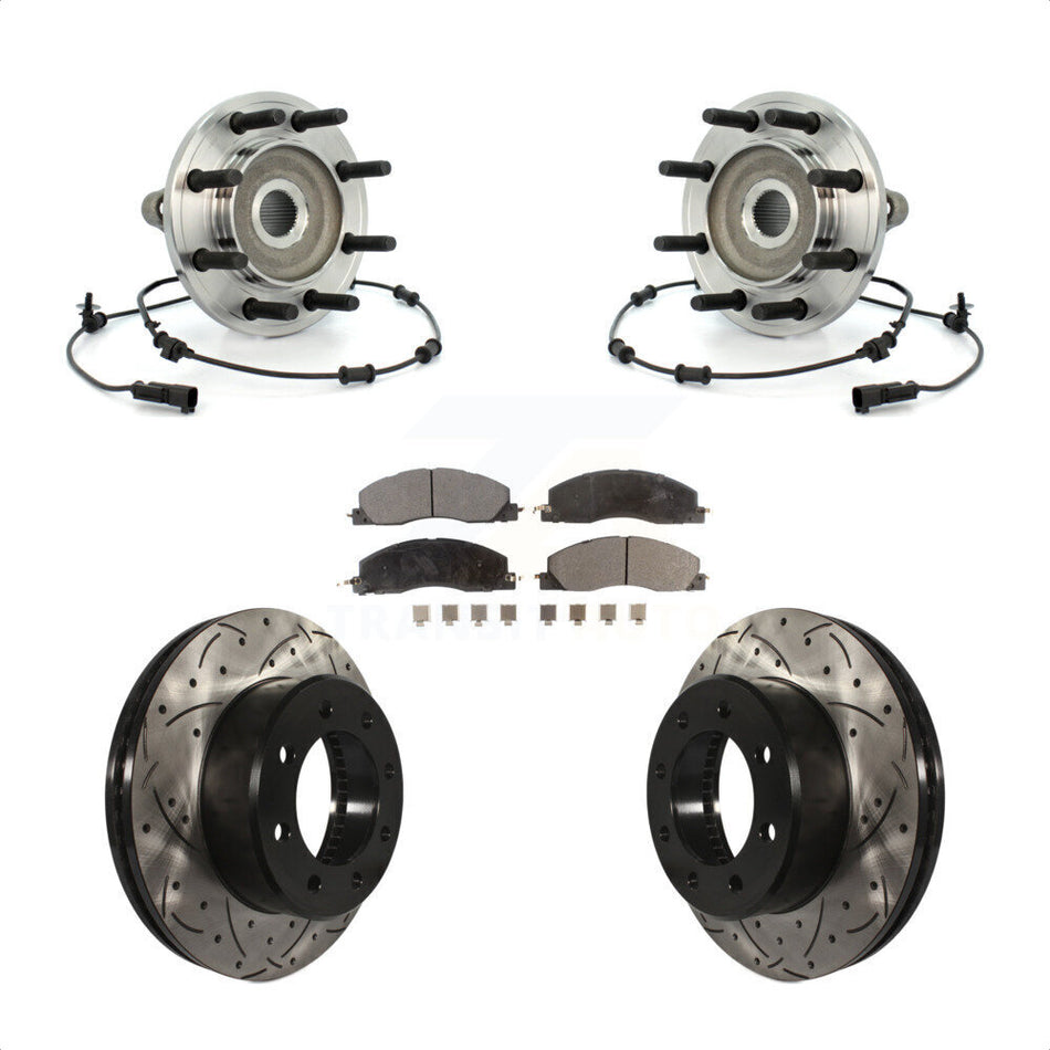 Front Hub Bearing Assembly With Coated Drilled Slotted Disc Brake Rotors And Ceramic Pads Kit For Dodge Ram 2500 3500 4WD KBB-103417